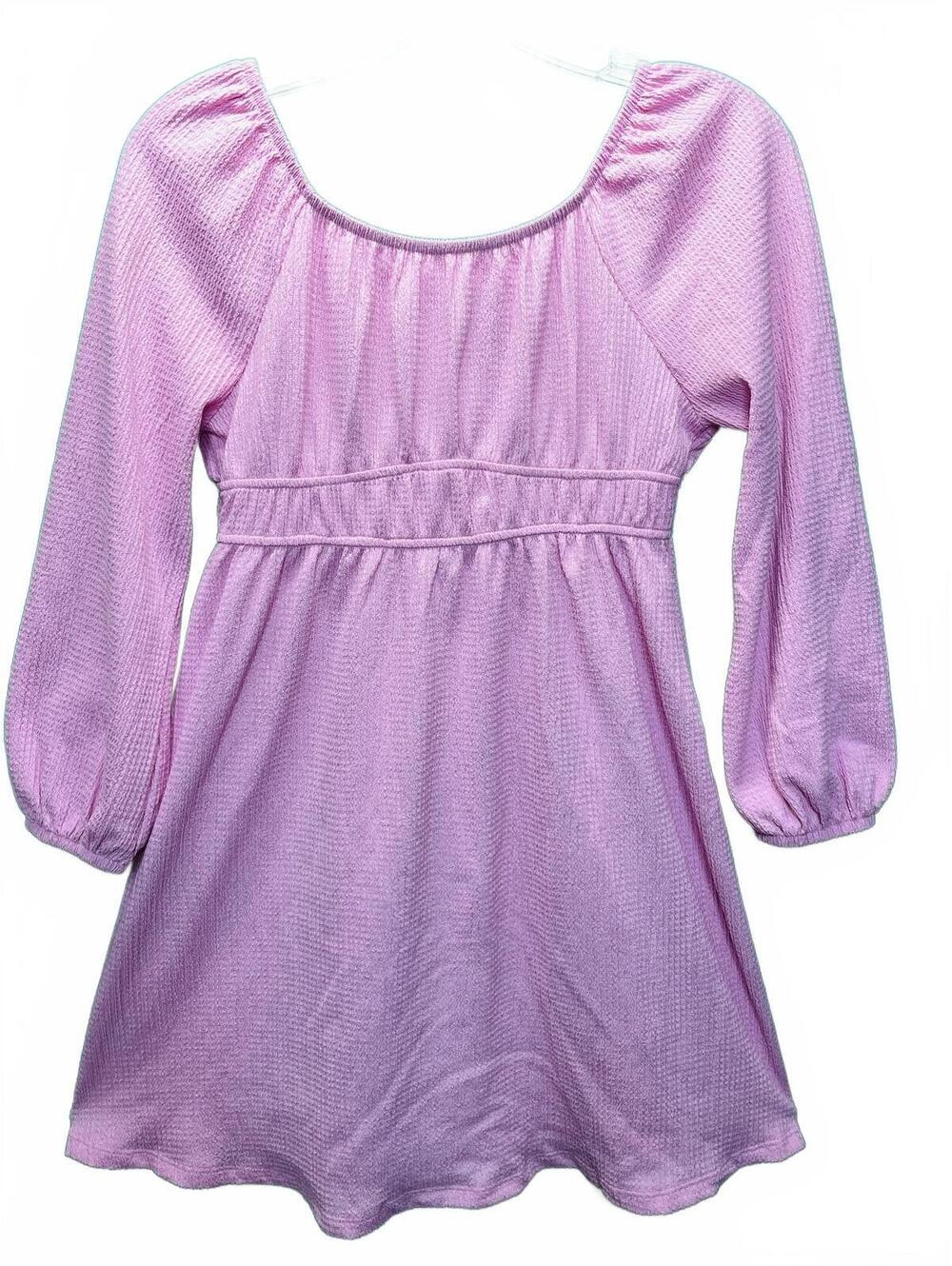Lavender Textured Long Sleeve Dress Elastic Waist and Sleeves Girls XL 16